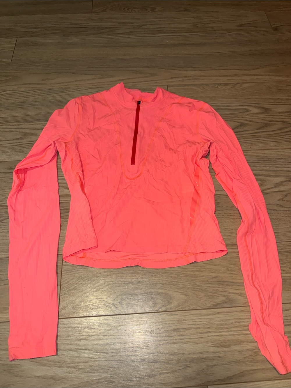 Women's Neon Coral Long-Sleeve Zip-Front Top